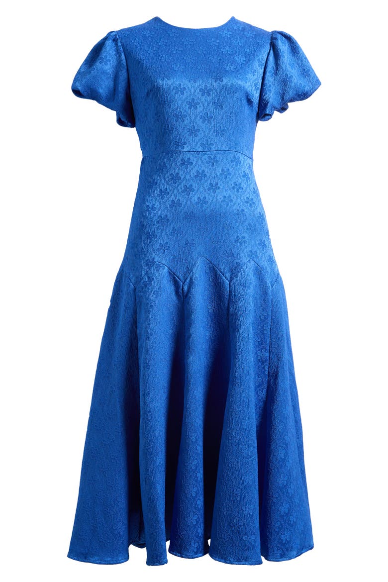 Oriel Geo Floral Satin Jacquard Dress, Alternate, color, BLUE