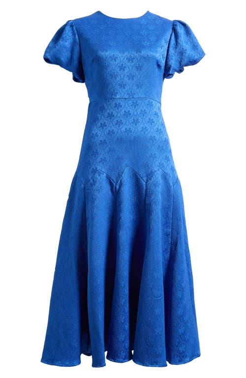 Sister Jane Oriel Geo Floral Satin Jacquard Dress In Blue