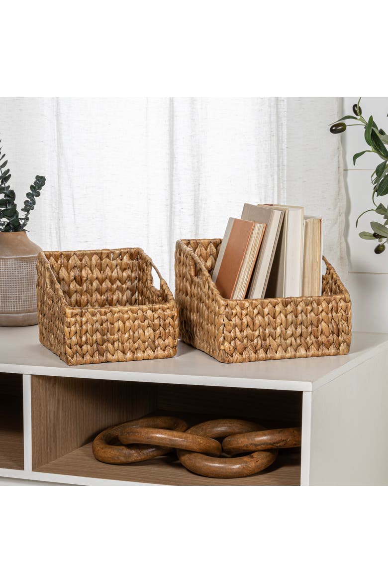 Havanah Southwestern Handwoven Hyacinth Slanted Pantry Baskets with Handles,, Alternate, color, Natural