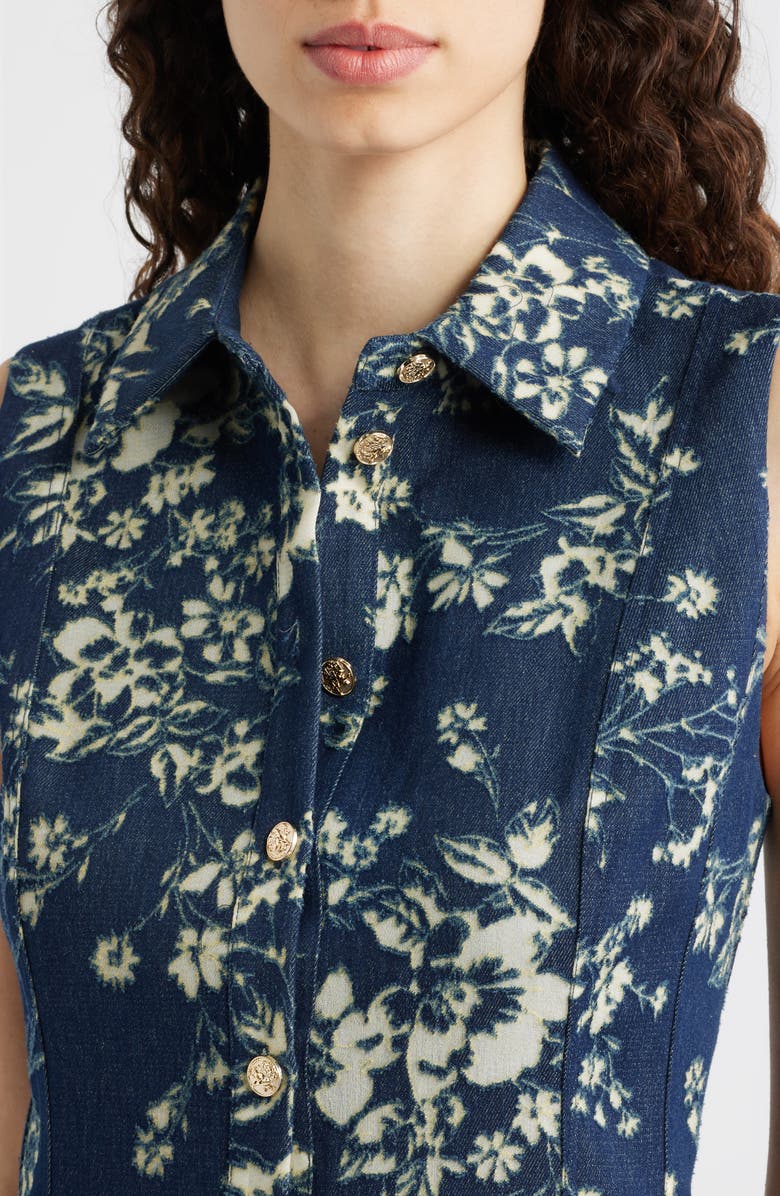 Elie Tahari The Gabby Floral Burnout Denim Midi Dress, Alternate, color, Dark Denim