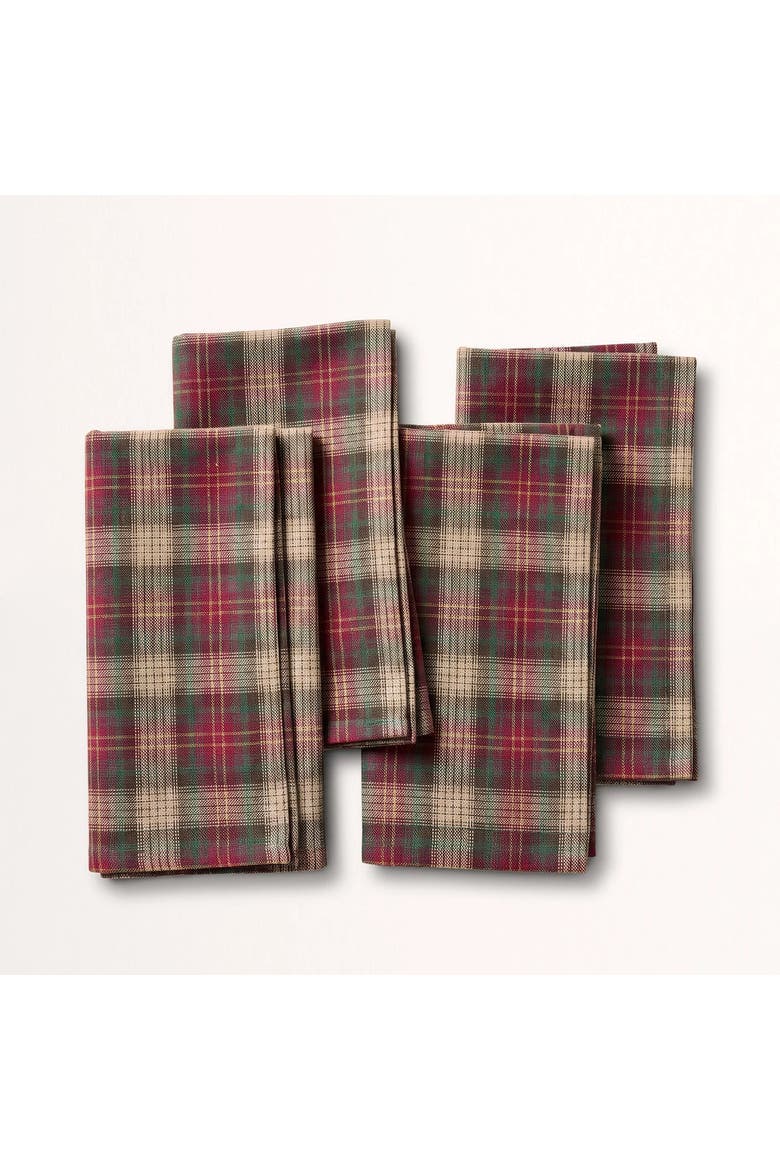 Linen Dinner Napkins Set of 4 - Hunter's Plaid, Main, color, Brown