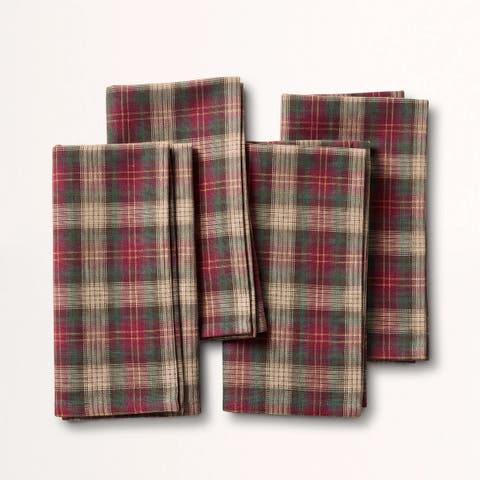 Linen Dinner Napkins Set of 4 - Hunter's Plaid