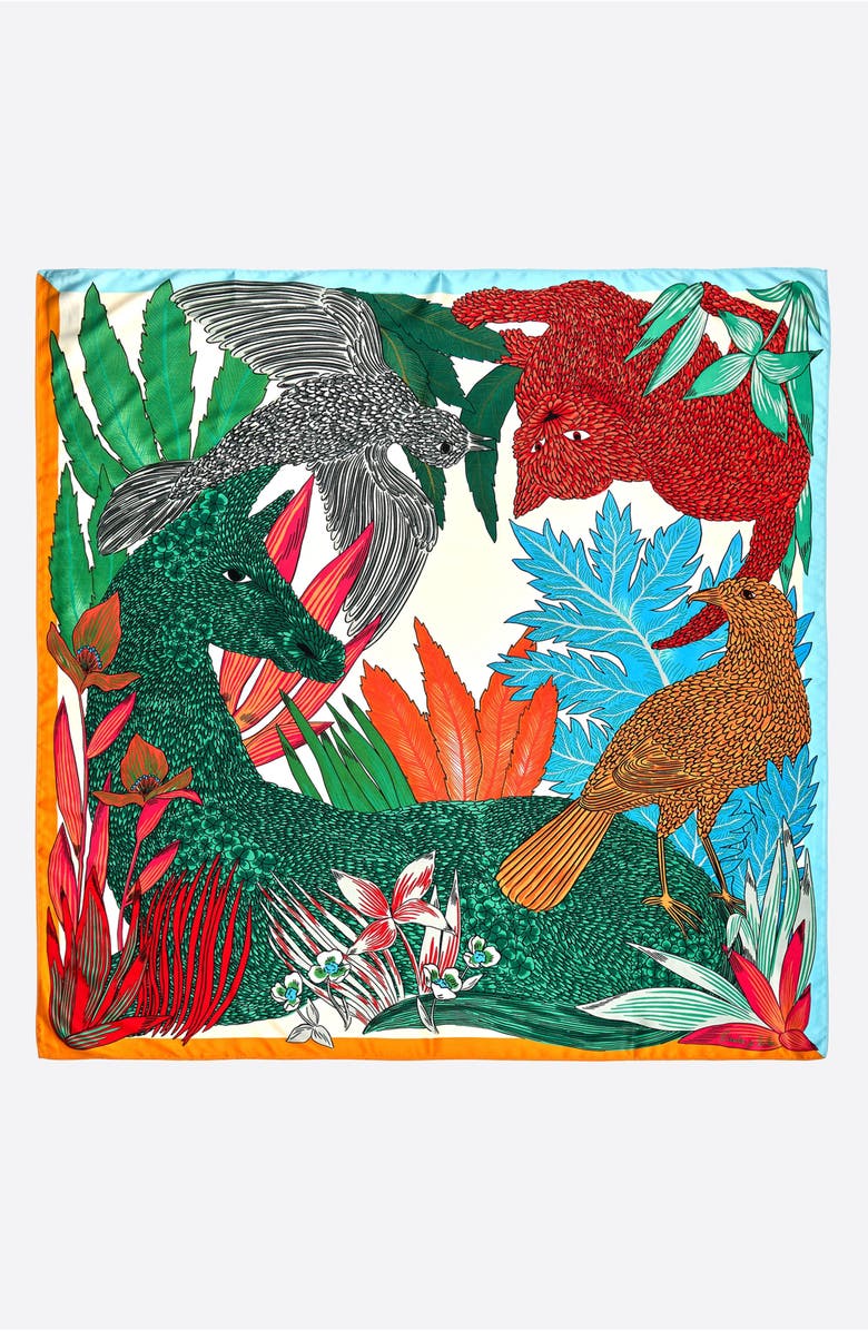 Bimba y Lola Animals Tropical Vegetation Scarf, Main, color, Green