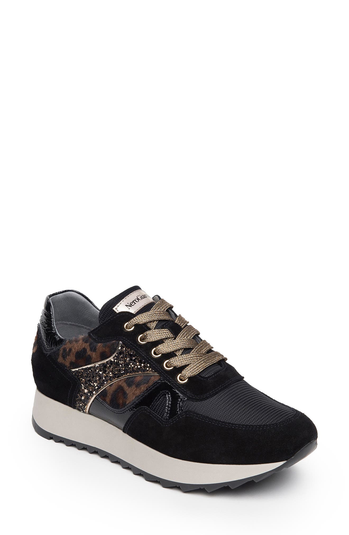 NeroGiardini Leopard Glitter Runner Sneaker, Main, color, 