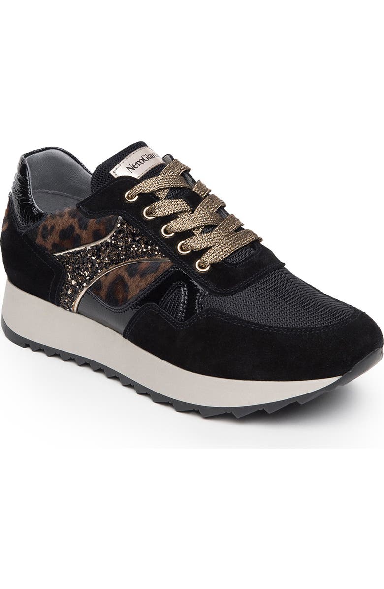 NeroGiardini Leopard Glitter Runner Sneaker, Main, color,