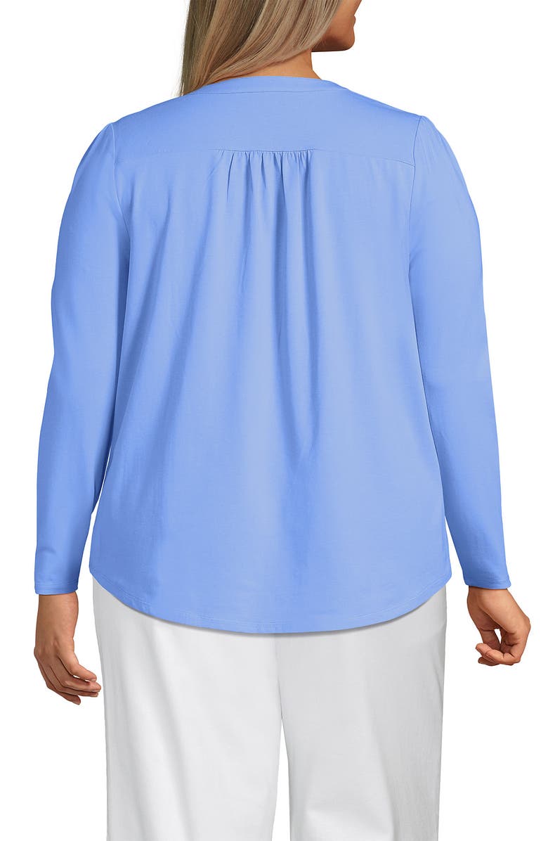 Lands' End Long Sleeve Lightweight Jersey Notch Neck Tunic Top, Alternate, color, Clear Blue Sky