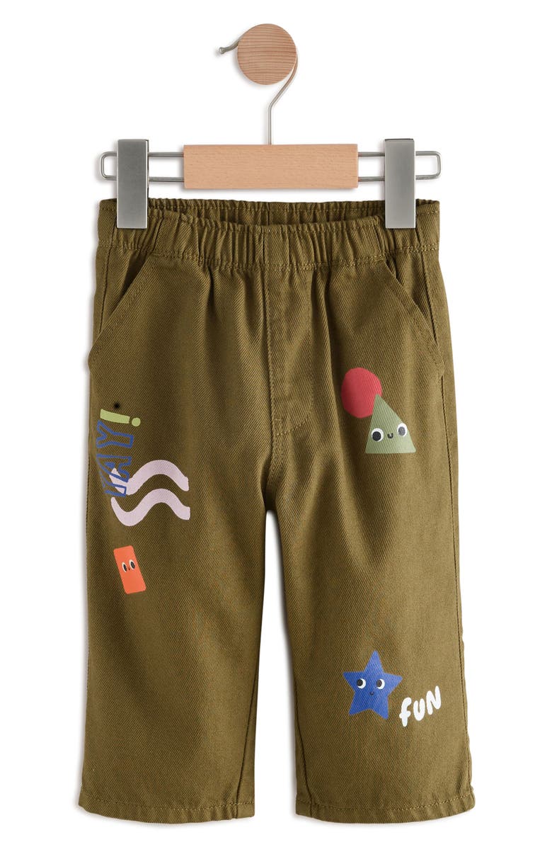 NEXT Kids' Geometric Cotton Twill Graphic Pants, Main, color, Green