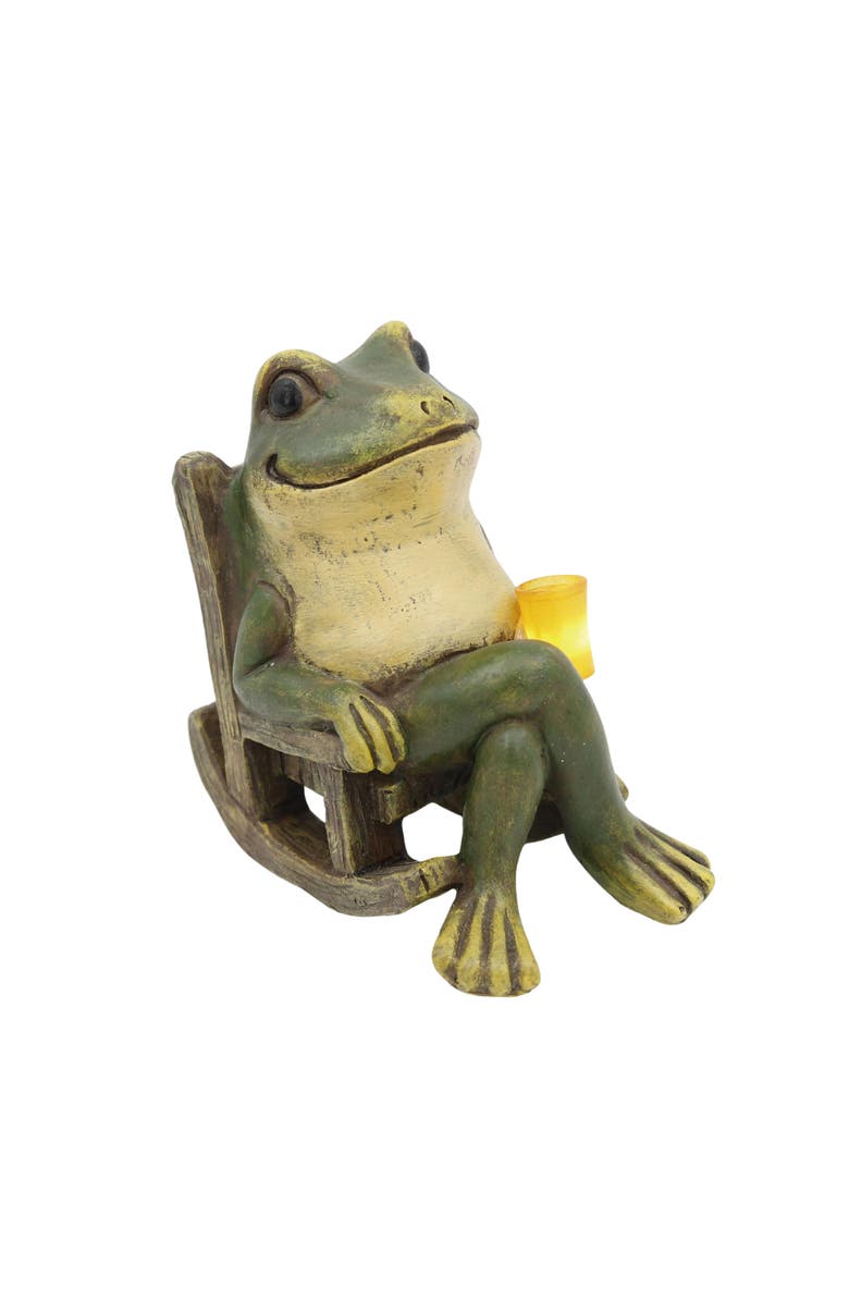 Transpac Light Up Resin Frog Figurine - Decorative Night Light for Home and Garden - Unique Frog Decor, Main, color, Green
