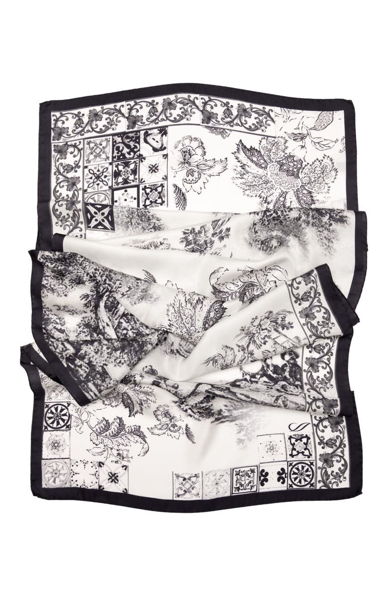 Elizabetta Toile - Long Silk Scarf for Women, Alternate, color, Black