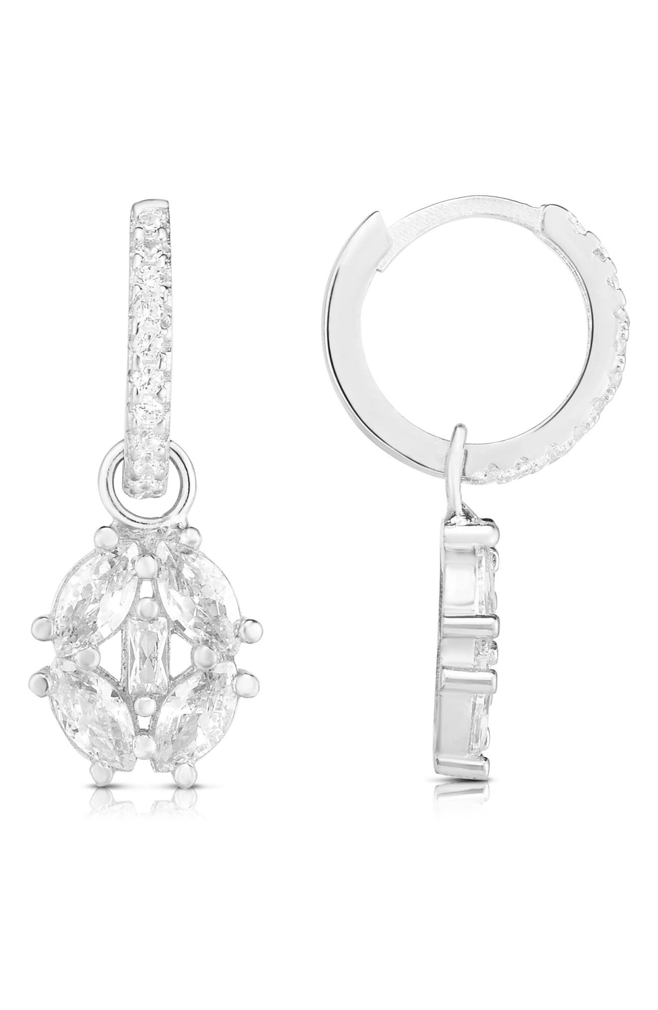 Cubic Zirconia Drop Huggie Hoop Earrings