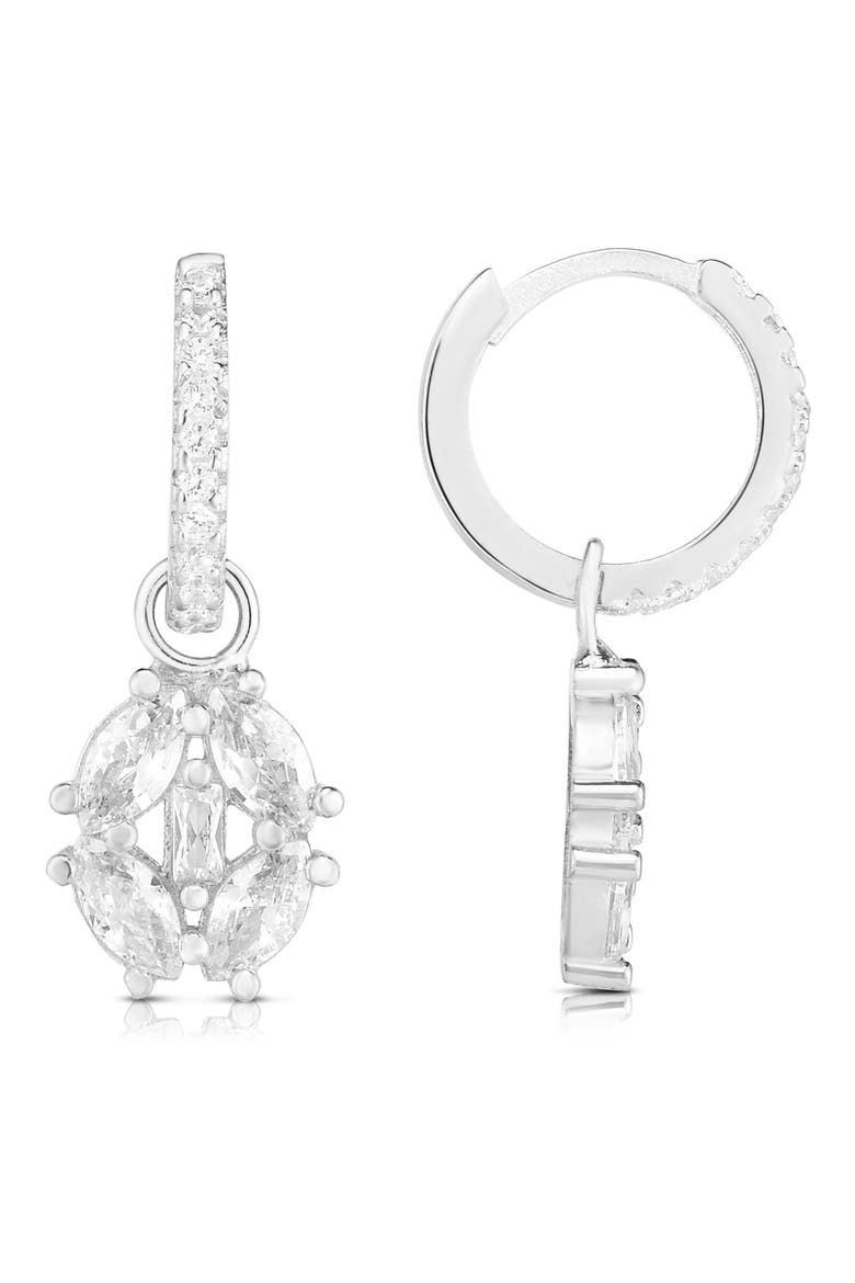 Cubic Zirconia Drop Huggie Hoop Earrings, Main, color, SILVER