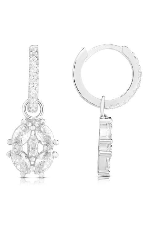 Cubic Zirconia Drop Huggie Hoop Earrings