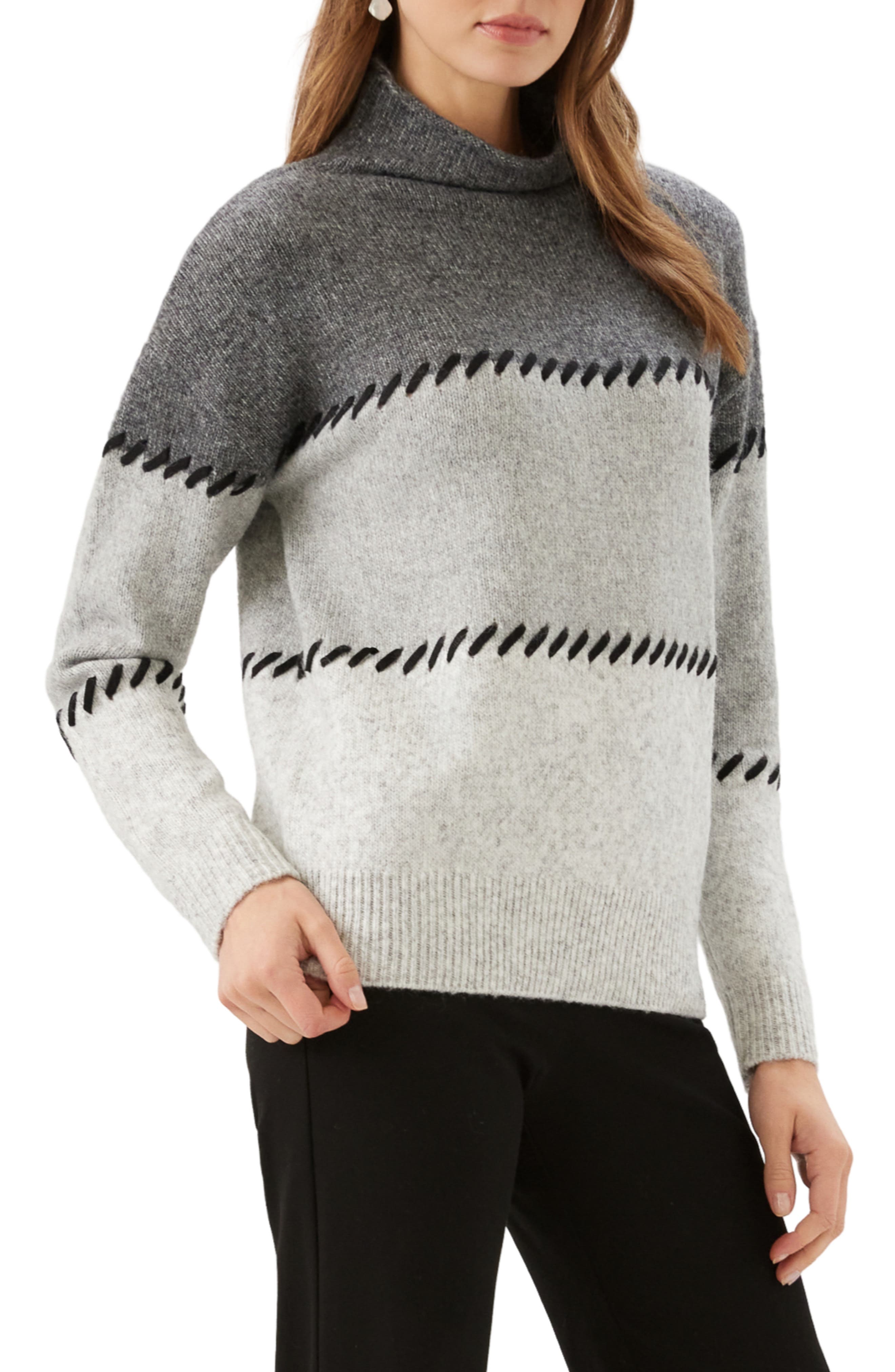 Karen Kane Contrast Stitch Mock Neck Sweater (Women) | Nordstrom
