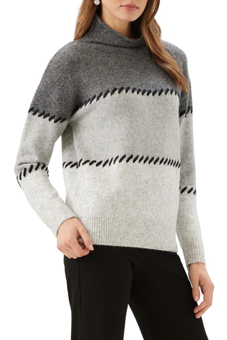 Contrast Stitch Mock Neck Sweater, Alternate, color, GRAY