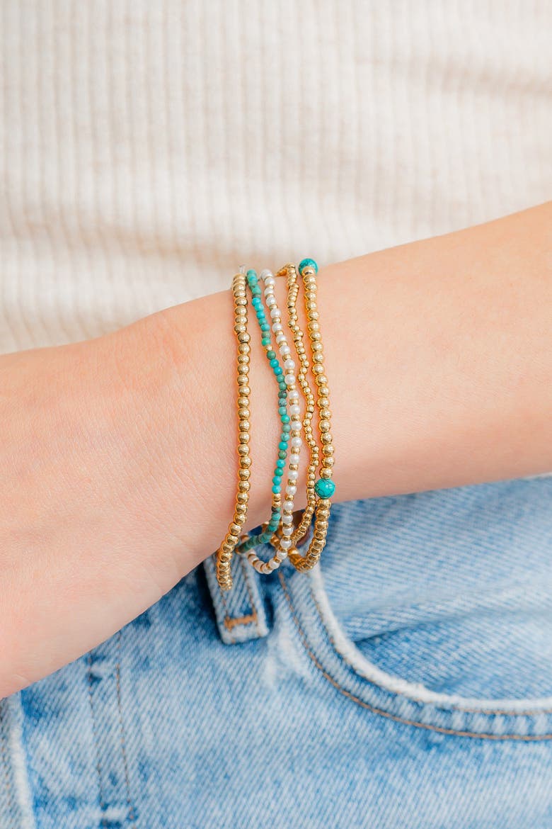 Turquoise Beaded Stacking Set Bracelet, Alternate, color, Gold-Tone