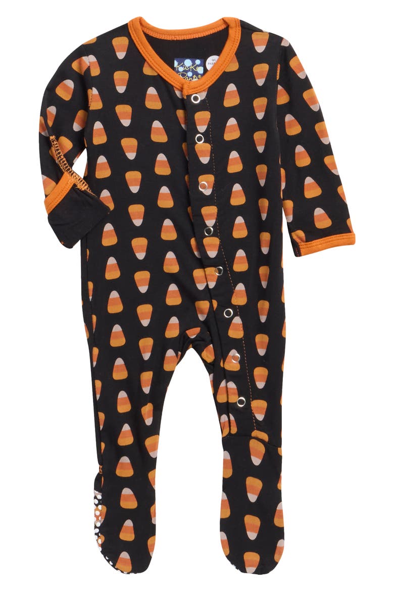Print Snap Footie, Main, color, MIDNIGHT CANDY CORN