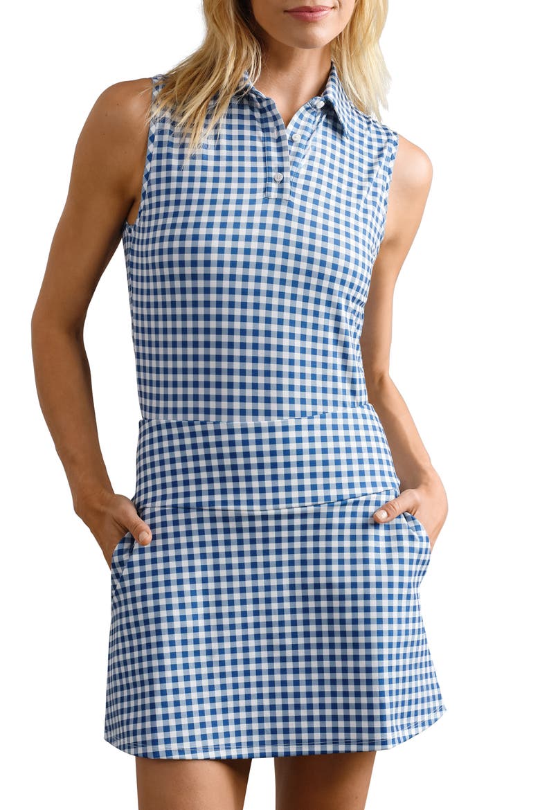 Court Gingham Sleeveless Polo, Main, color, DEEP SEA BLUE GINGHAM