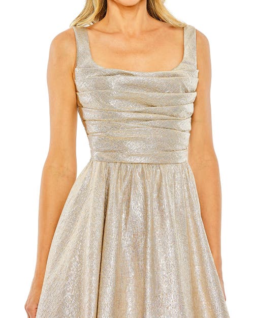 Mac Duggal Metallic Pleated Bodice Ballgown In Oyster