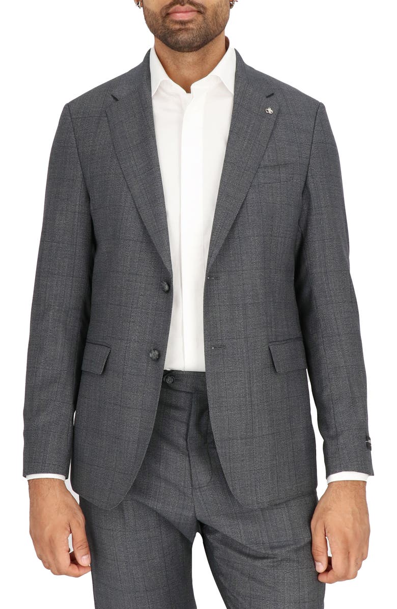 Scotch & Soda Grey Windowpane Check Stretch Wool Sport Coat, Alternate, color, 