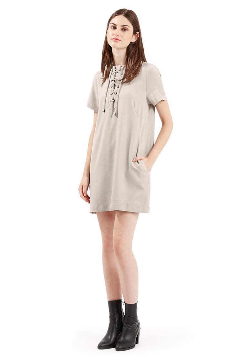 Lace Up Shirtdress, Alternate, color, GREY