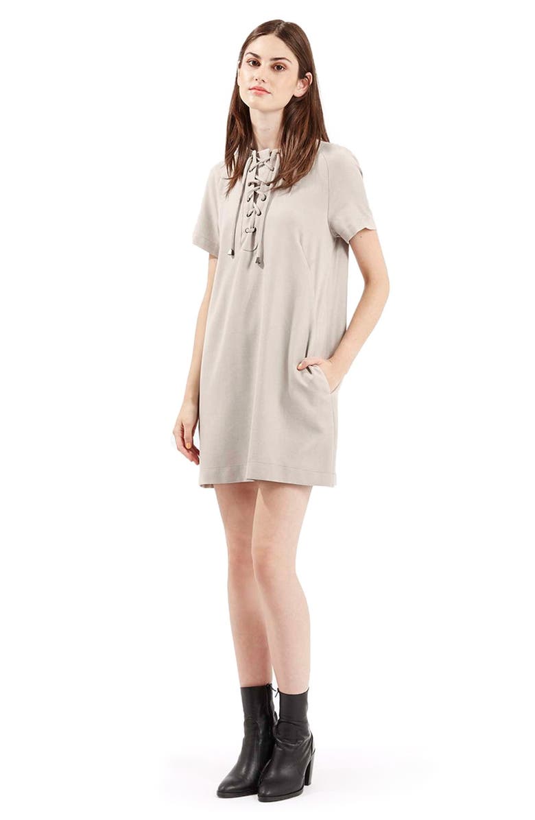 Topshop Lace Up Shirtdress, Alternate, color,