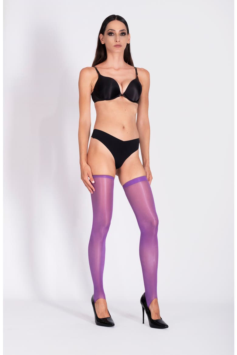 Lustrous Silky Shiny Stirrup Thigh Highs, Main, color, PURPLE