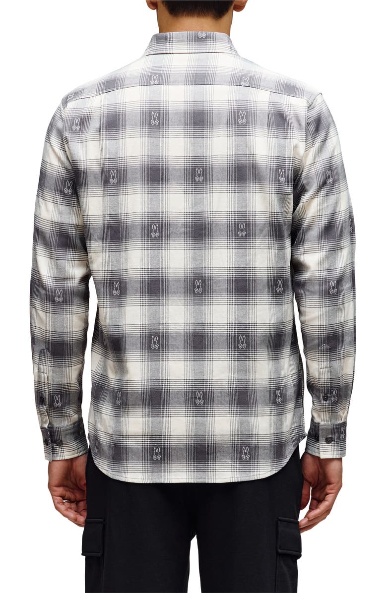 Psycho Bunny Kurt Plaid Stretch Flannel Button-Up Shirt, Alternate, color, Blackened Pearl