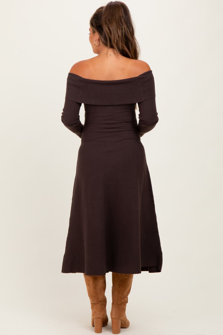 Off Shoulder Sweater Midi Dress, Alternate, color, Brown