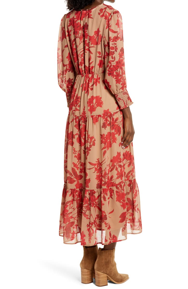 Sam Edelman Floral Long Sleeve Tiered Midi Dress, Alternate, color, 