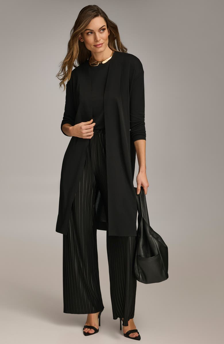 Donna Karan New York Tie Waist Long Cardigan, Alternate, color, Black