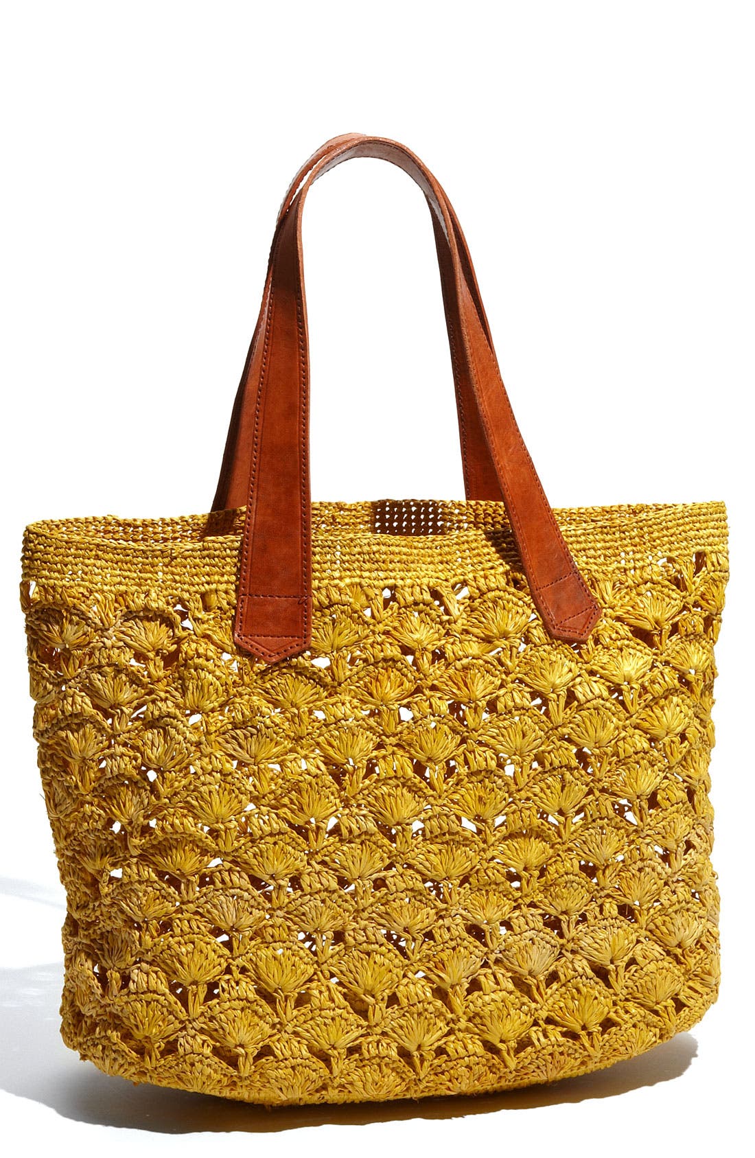 'Valencia' Crocheted Raffia Tote, Main, color, SUNFLOWER