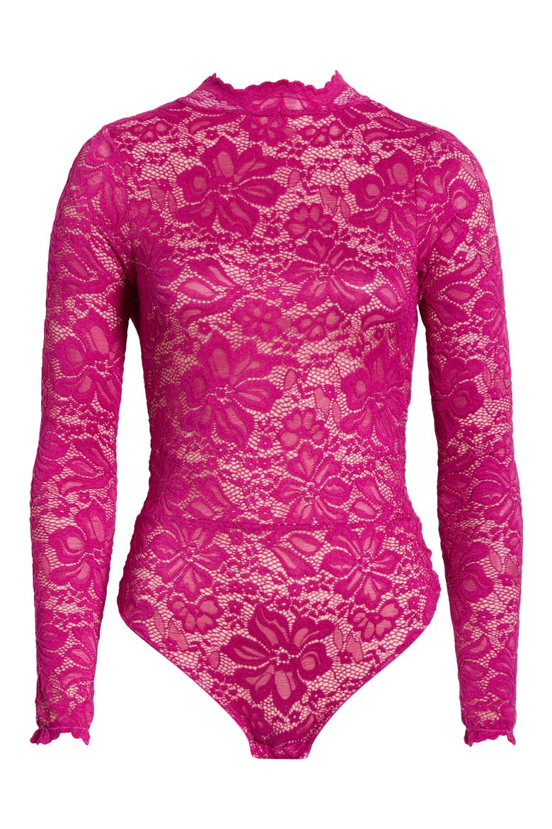 Floral Lace Long Sleeve Teddy, Main, color, BOYSENBERRY