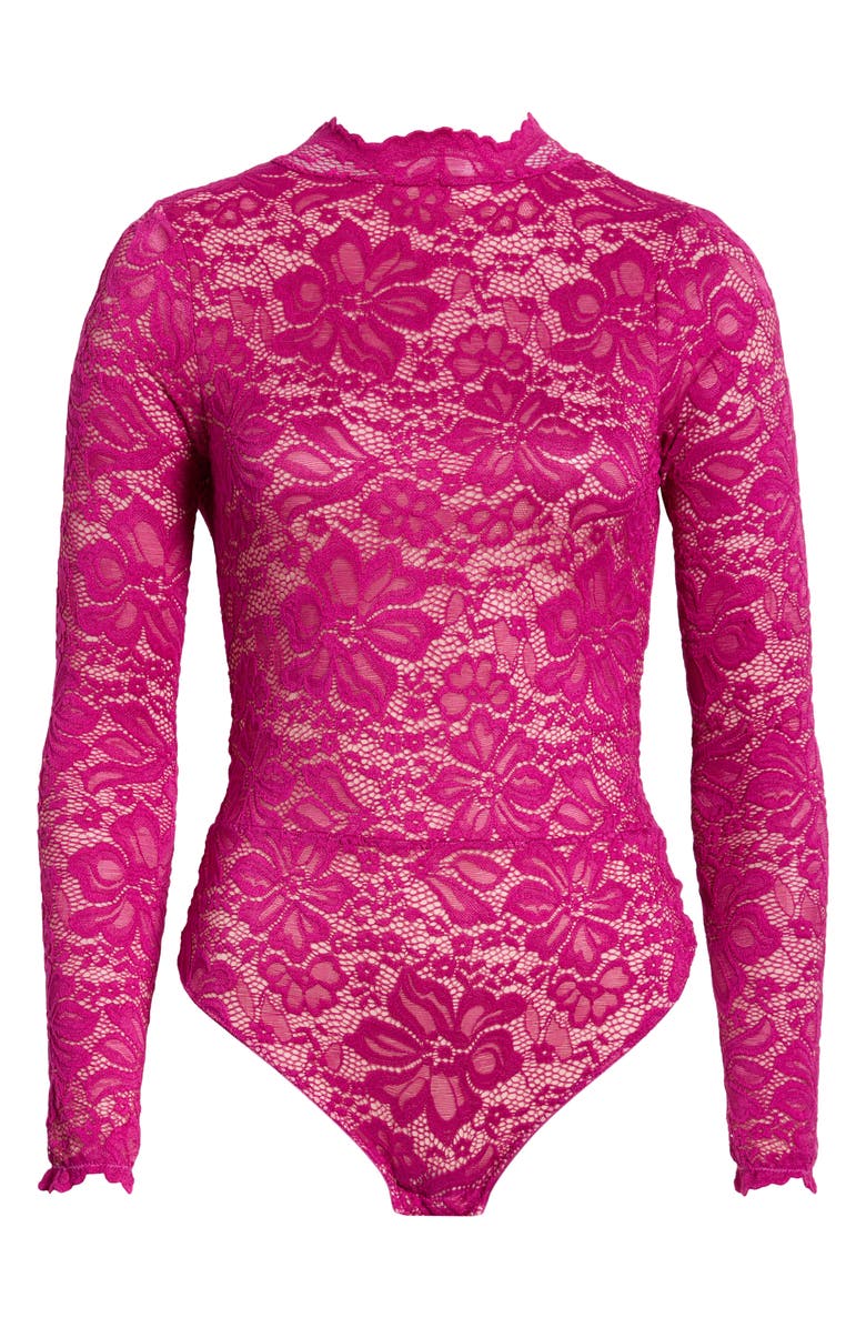 KILO BRAVA Floral Lace Long Sleeve Teddy, Main, color, Boysenberry