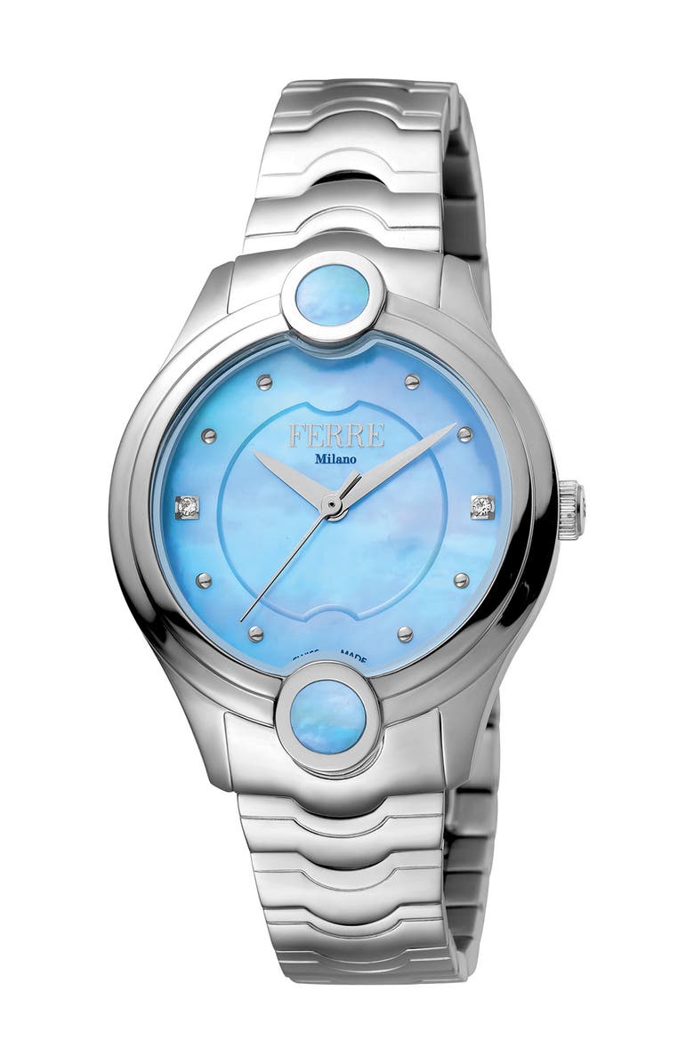 FERRE MILANO Women's Crystal Embellished Mother of Pearl Bracelet Watch, 34mm, Main, color, 