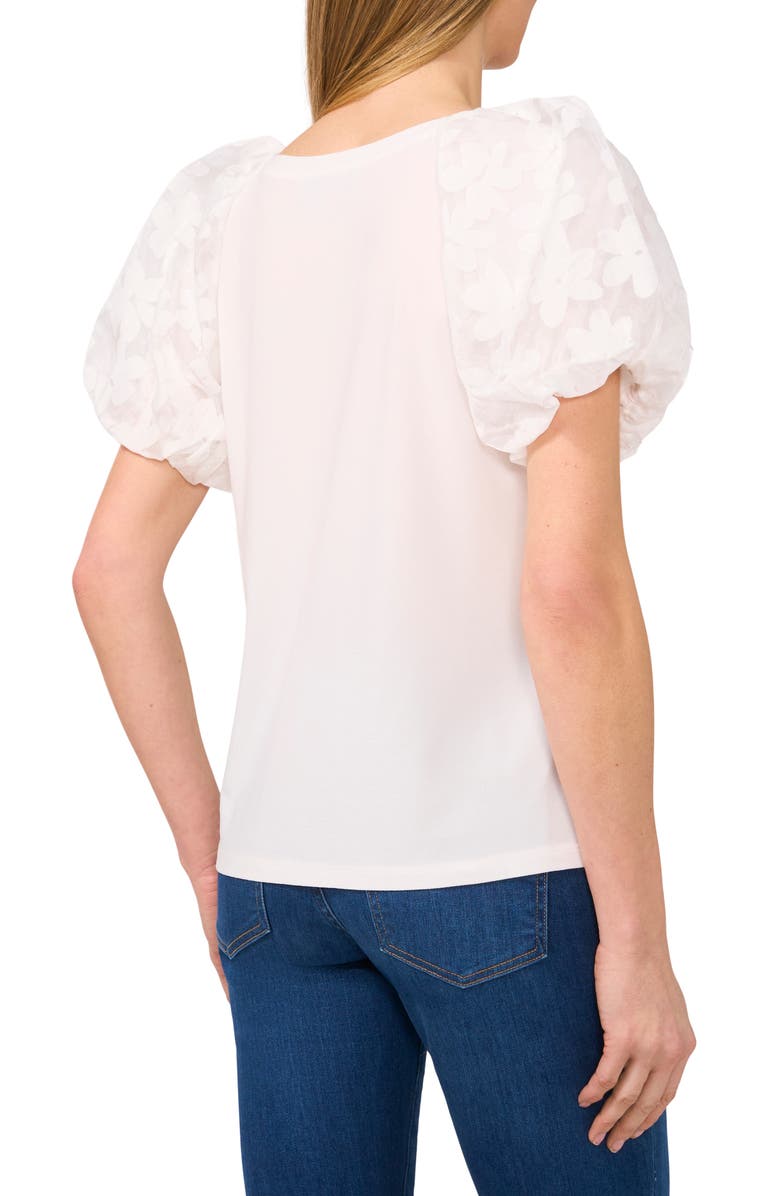 CeCe Floral Sleeve Mixed Media Top, Alternate, color, 