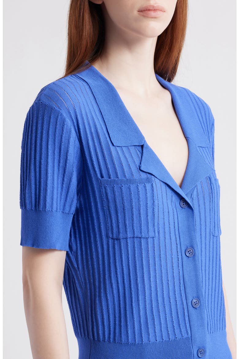 Pointelle Stitch Short Sleeve Cardigan, Alternate, color, PACIFIC BLUE