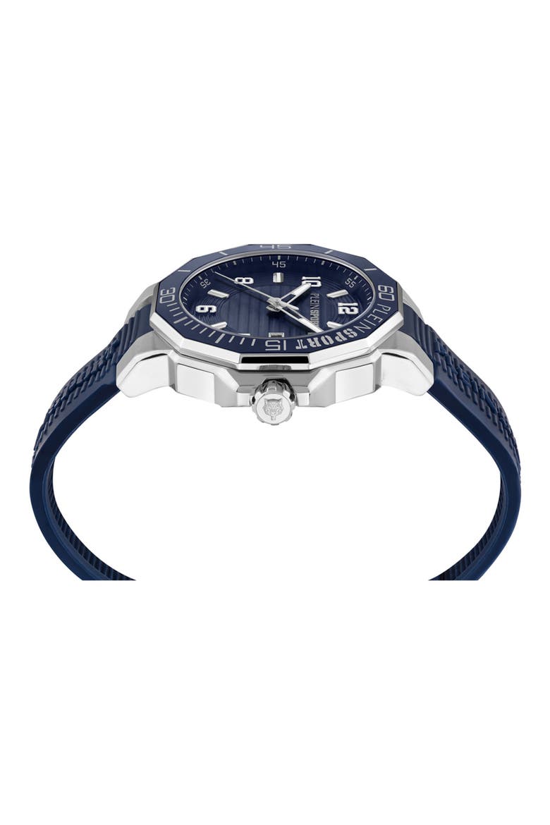 Titan Silicone Band Watch, 44mm, Alternate, color, STAINLESS STEEL/ BLUE