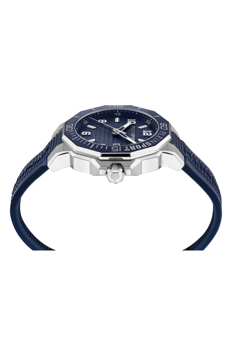 PLEIN SPORT Titan Silicone Band Watch, 44mm, Alternate, color, Stainless Steel/ Blue