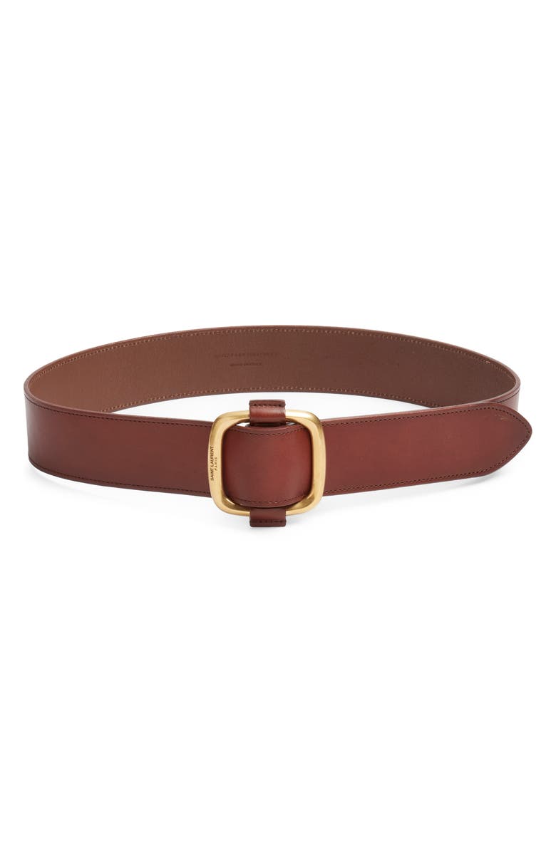 Saint Laurent Large Buckle Leather Belt, Main, color,