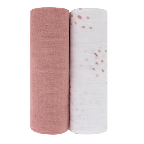 Zzdnu Swaddle Blanket Cotton Muslin Swaddle Blanket 2 Pack In Pink Dots/solid Pink