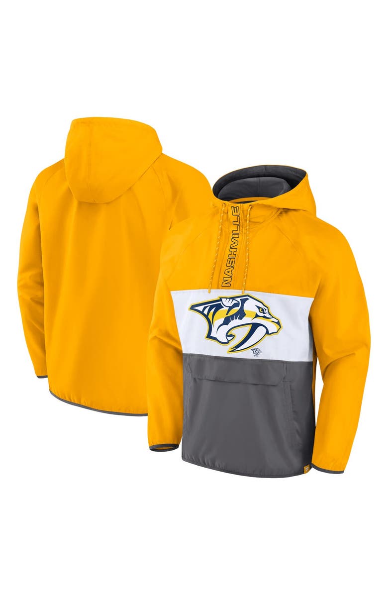 FANATICS Men's Fanatics Branded Gold Nashville Predators Flagrant Foul Anorak Raglan Half-Zip Hoodie Jacket, Alternate, color, Gold