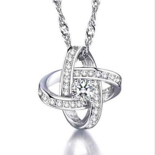 Hollywood Sensation Knot Necklace With Cubic Zirconia Stones In Silver