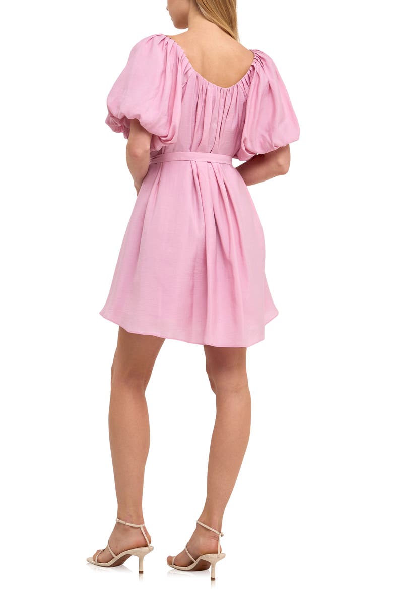 Endless Rose Pleated Puff Sleeve Cotton Blend Minidress, Alternate, color, Pink