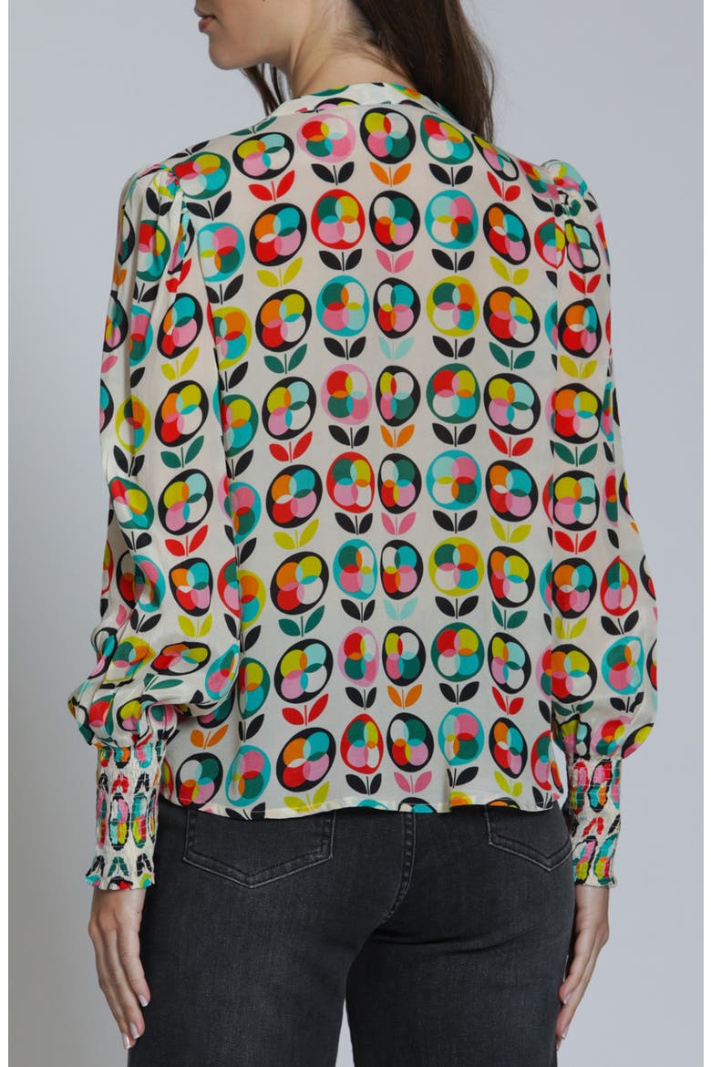 Print Smocked Cuff Top, Alternate, color, PINKTURQUOISE MULTI