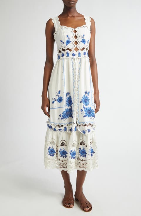 Richilieu Embroidered Linen Blend Midi Sundress