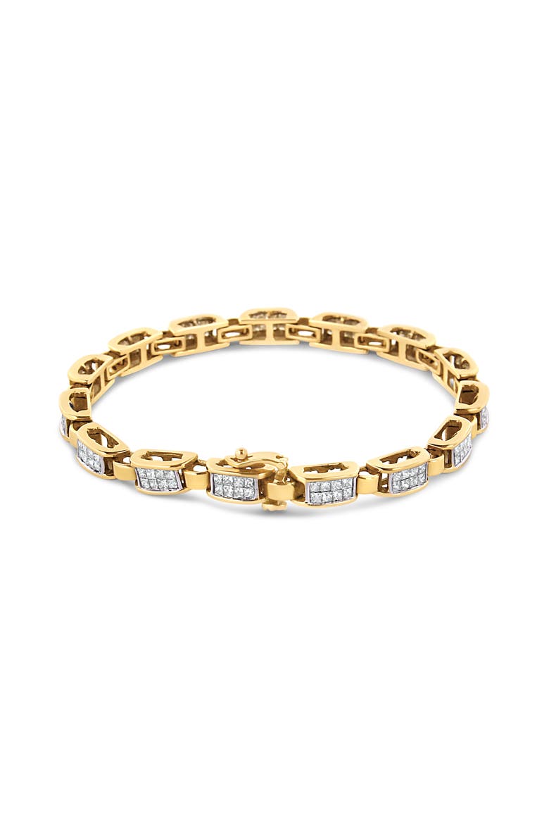 14K Yellow Gold 2 1/2 Cttw Princess-Cut Diamond Link Tennis Bracelet - 7.25", Alternate, color, Yellow