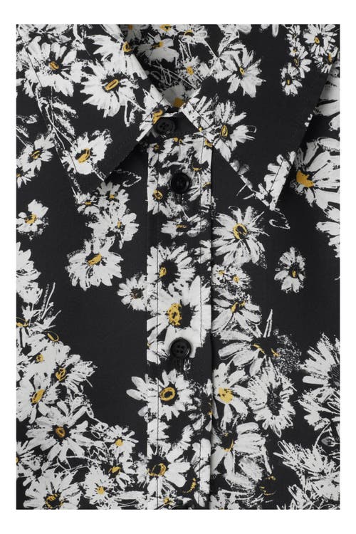 Burberry Flower Print Button Down Silk Top In Black
