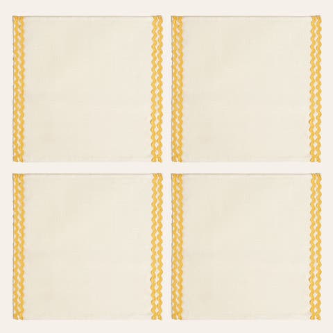 Nilufer Rick Rack Embroidered 100% Linen Napkin Set Of 4
