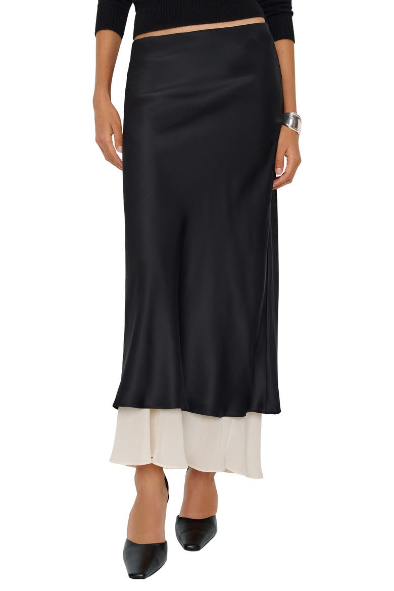 Marcia Layered Silk Maxi Skirt, Main, color, BLACK