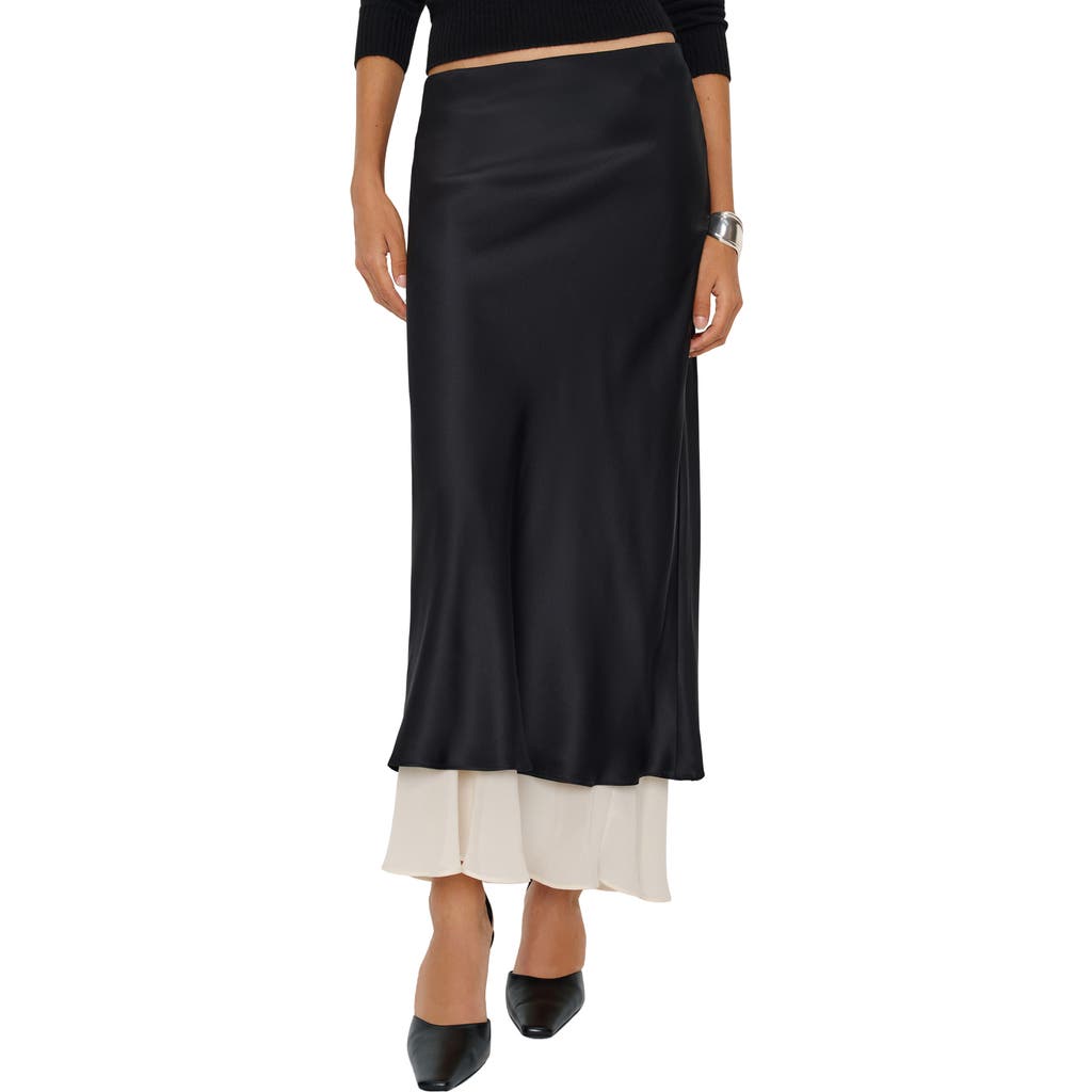 Reformation Marcia Layered Silk Maxi Skirt In Black
